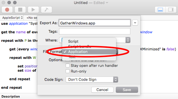 Export your applescript as an application